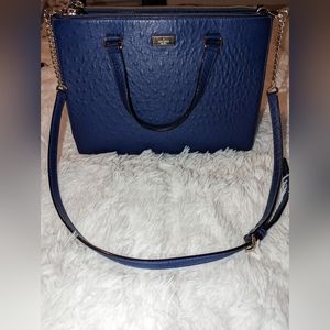 Kate Spade New York Bristol Drive Ostrich Loden Leather Blue Handbag VGUC